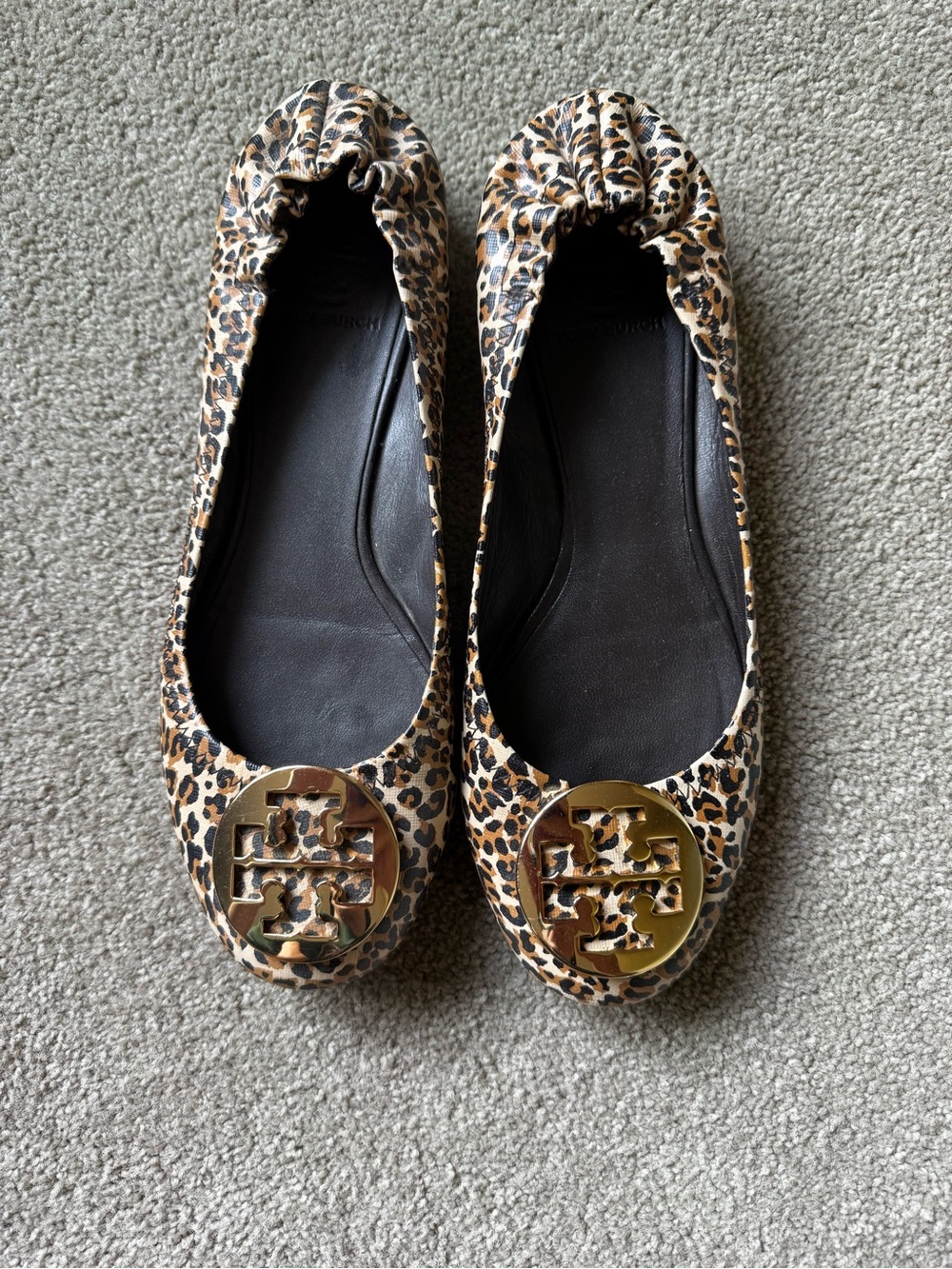Tory Burch Leopard Ballet Flats with Gold Logo Medallions